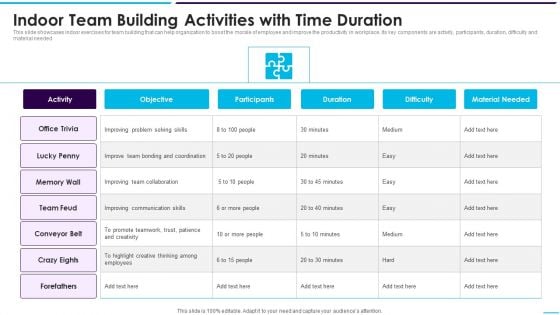 Indoor Team Building Activities With Time Duration Microsoft PDF