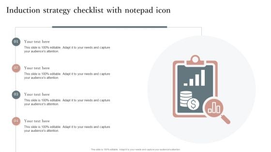 Induction Strategy Checklist With Notepad Icon Pictures PDF