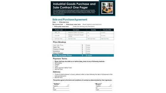 Industrial Goods Purchase And Sale Contract One Pager PDF Document PPT Template