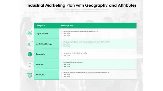 Industrial Marketing Plan With Geography And Attributes Ppt PowerPoint Presentation File Pictures PDF