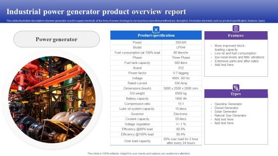 Industrial Power Generator Product Overview Report Clipart PDF