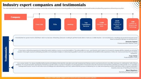 Industry Expert Companies And Testimonials Inspiration PDF