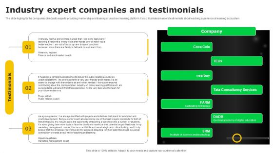 Industry Expert Companies And Testimonials Ppt File Designs PDF