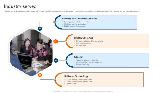 Industry Served IT Software Development Company Profile Summary PDF