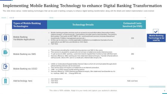 Industry Transformation Approaches Banking Sector Employee Development Implementing Mobile Banking Template PDF