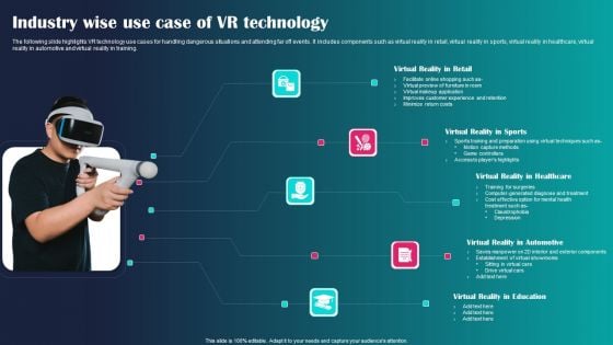 Industry Wise Use Case Of VR Technology Ppt Portfolio Design Inspiration PDF Industry Wise Use Case Of VR Technology Ppt Portfolio Design Inspiration PDF