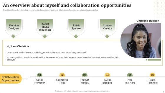 Influencer Advertising Toolkit An Overview About Myself And Collaboration Opportunities Ideas PDF