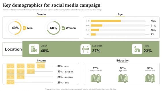 Influencer Advertising Toolkit Key Demographics For Social Media Campaign Infographics PDF