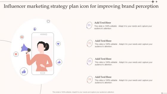 Influencer Marketing Strategy Plan Icon For Improving Brand Perception Professional PDF