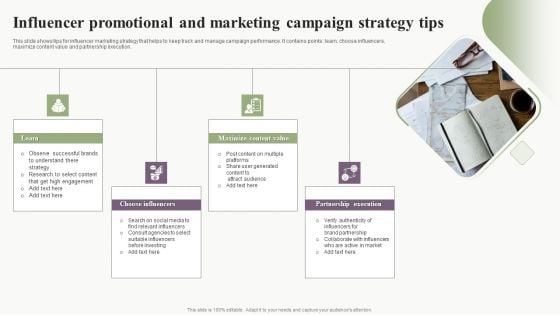 Influencer Promotional And Marketing Campaign Strategy Tips Formats PDF