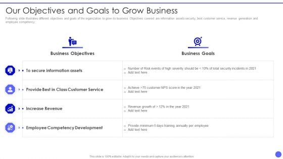 Info Safety And ISO 27001 Our Objectives And Goals To Grow Business Download PDF