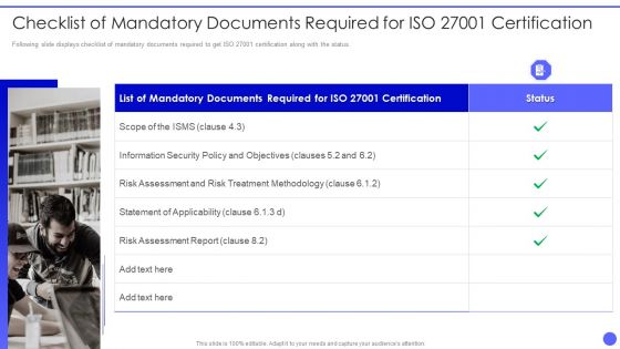 Info Safety Checklist Of Mandatory Documents Required For ISO 27001 Certification Inspiration PDF