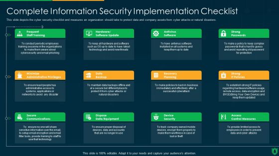 Info Security Complete Information Security Implementation Checklist Ppt PowerPoint Presentation Icon Portfolio PDF Info Security Complete Information Security Implementation Checklist Ppt PowerPoint Presentation Icon Portfolio PDF