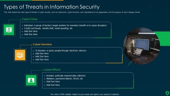 Info Security Types Of Threats In Information Security Ppt PowerPoint Presentation Gallery Layout Ideas PDF