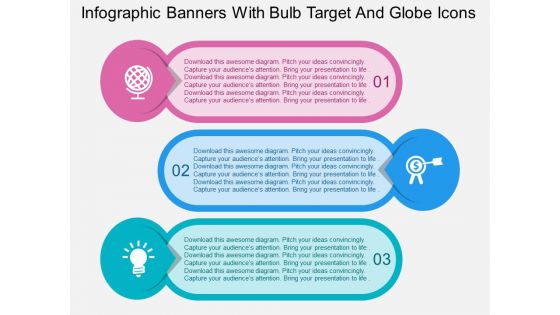 Infographic Banners With Bulb Target And Globe Icons Powerpoint Templates