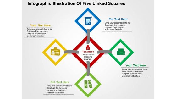 Infographic Illustration Of Five Linked Squares Powerpoint Templates