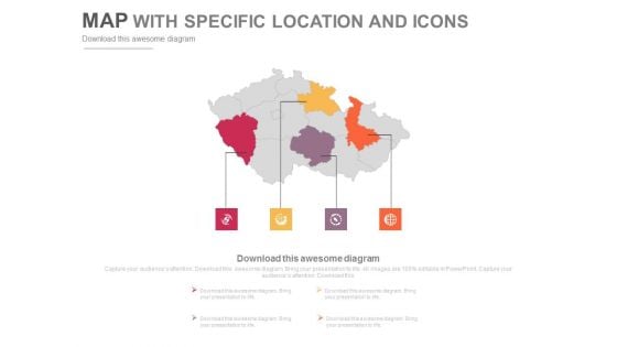 Infographic Map Diagram With Four Points Powerpoint Slides