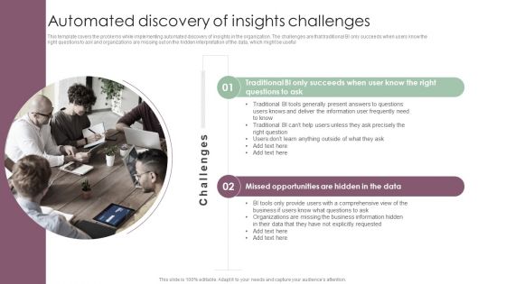 Information Analysis And BI Playbook Automated Discovery Of Insights Challenges Sample PDF