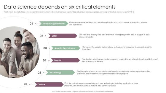 Information Analysis And BI Playbook Data Science Depends On Six Critical Elements Designs PDF