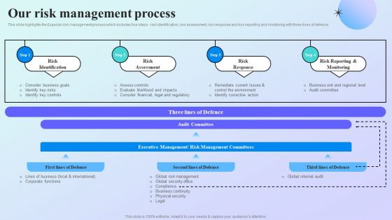 Information Analytics Company Outline Our Risk Management Process Inspiration PDF