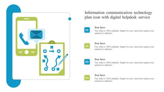 Information Communication Technology Plan Icon With Digital Helpdesk Service Summary PDF