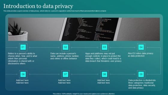 Information Security Introduction To Data Privacy Ppt PowerPoint Presentation Diagram Images PDF