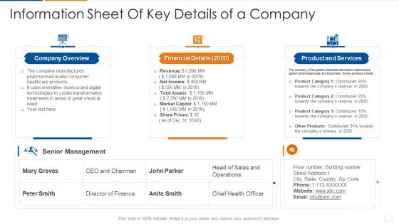 Information Sheet Of Key Details Of A Company Diagrams PDF