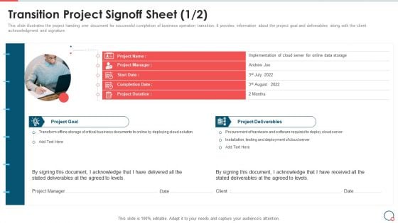 Information Technology Change Implementation Plan Transition Project Signoff Sheet Clipart PDF
