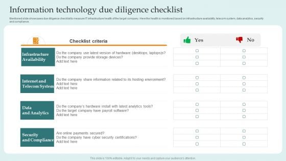 Information Technology Due Diligence Checklist Guide For Successful Merger And Acquisition Pictures PDF