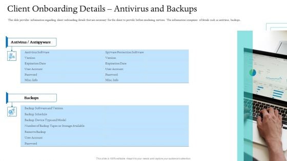Information Technology Facilities Governance Client Onboarding Details Antivirus And Backups Ppt Pictures Grid PDF Information Technology Facilities Governance Client Onboarding Details Antivirus And Backups Ppt Pictures Grid PDF