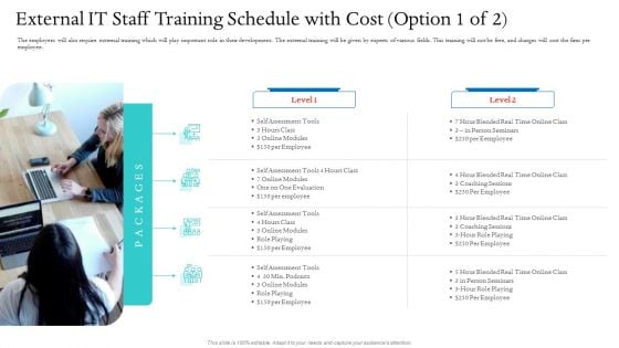 Information Technology Facilities Governance External IT Staff Training Schedule With Cost Assessment Ppt Layouts Ideas PDF