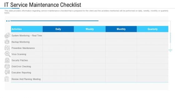 Information Technology Facility Flow Administration IT Service Maintenance Checklist Inspiration PDF