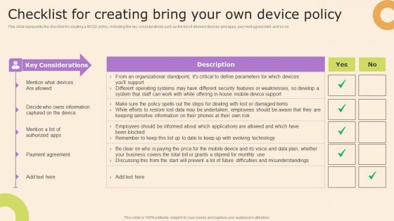 Information Technology Policy And Processes Checklist For Creating Bring Your Own Device Policy Brochure PDF Information Technology Policy And Processes Checklist For Creating Bring Your Own Device Policy Brochure PDF