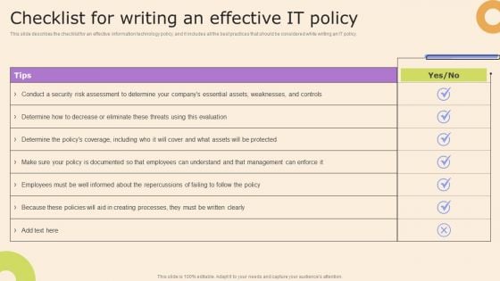 Information Technology Policy And Processes Checklist For Writing An Effective IT Policy Template PDF Information Technology Policy And Processes Checklist For Writing An Effective IT Policy Template PDF