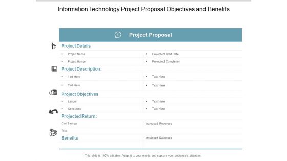 Information Technology Project Proposal Objectives And Benefits Ppt Powerpoint Presentation Infographic Template Layout