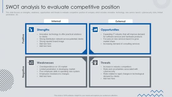 Information Technology Solutions Business Profile SWOT Analysis To Evaluate Competitive Position Sample PDF