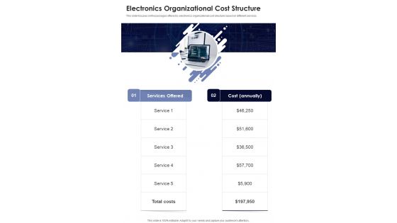 Information Technology Strategic Planning Electronics Organizational Cost Structure One Pager Sample Example Document