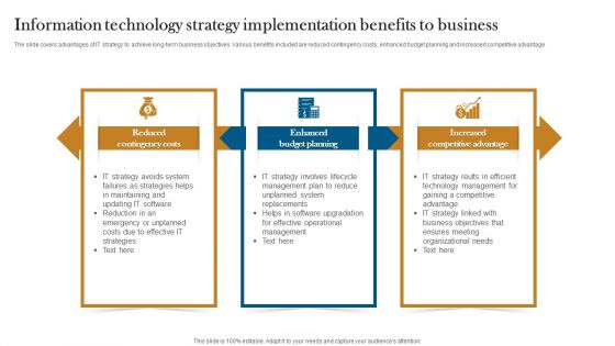 Information Technology Strategy Implementation Benefits To Business Brochure PDF