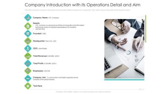 Infrastructure Administration Procedure Maturity Model Company Introduction With Its Operations Detail And Aim Pictures PDF