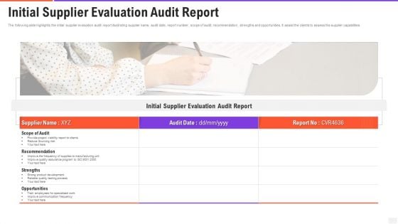 Initial Supplier Evaluation Audit Report Infographics PDF