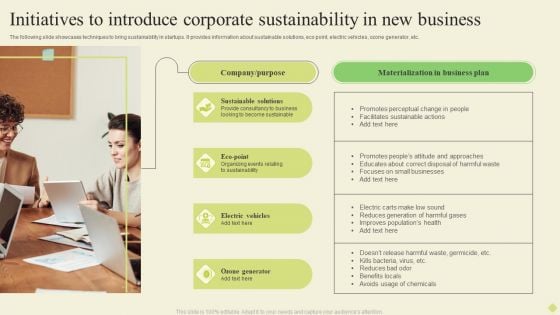 Initiatives To Introduce Corporate Sustainability In New Business Ideas PDF