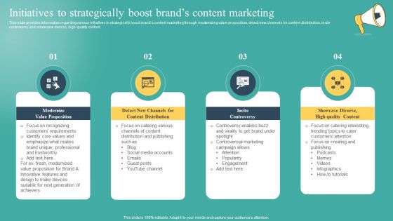 Initiatives To Strategically Boost Brands Content Marketing Ppt Portfolio Templates PDF