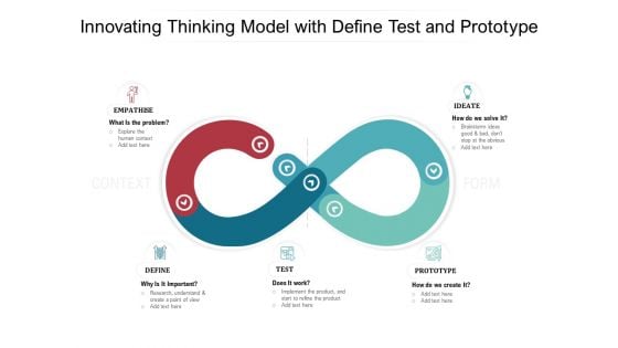 Innovating Thinking Model With Define Test And Prototype Ppt PowerPoint Presentation File Graphics Template PDF