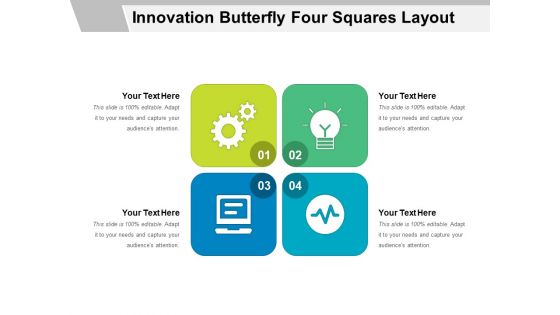 Innovation Butterfly Four Squares Layout Ppt PowerPoint Presentation Layouts Summary PDF