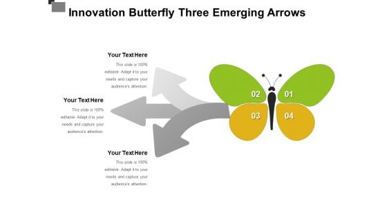 Innovation Butterfly Three Emerging Arrows Ppt PowerPoint Presentation Summary Picture PDF