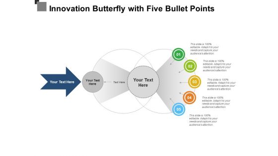 Innovation Butterfly With Five Bullet Points Ppt PowerPoint Presentation Styles Graphic Images PDF