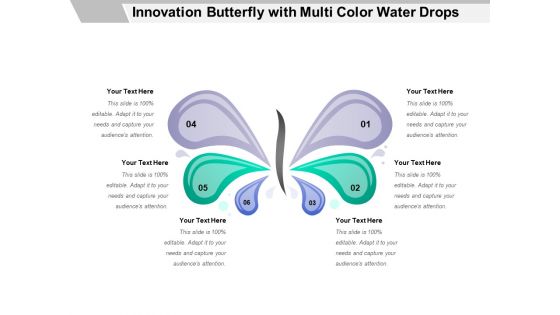 Innovation Butterfly With Multi Color Water Drops Ppt PowerPoint Presentation Inspiration Example PDF