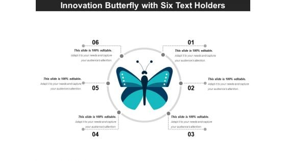 Innovation Butterfly With Six Text Holders Ppt PowerPoint Presentation Infographic Template Skills PDF