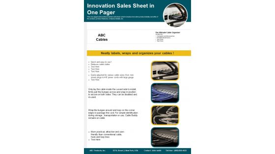 Innovation Sales Sheet In One Pager PDF Document PPT Template