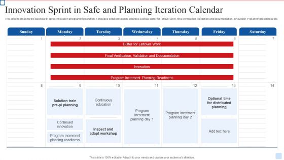 Innovation Sprint In Safe And Planning Iteration Calendar Structure PDF